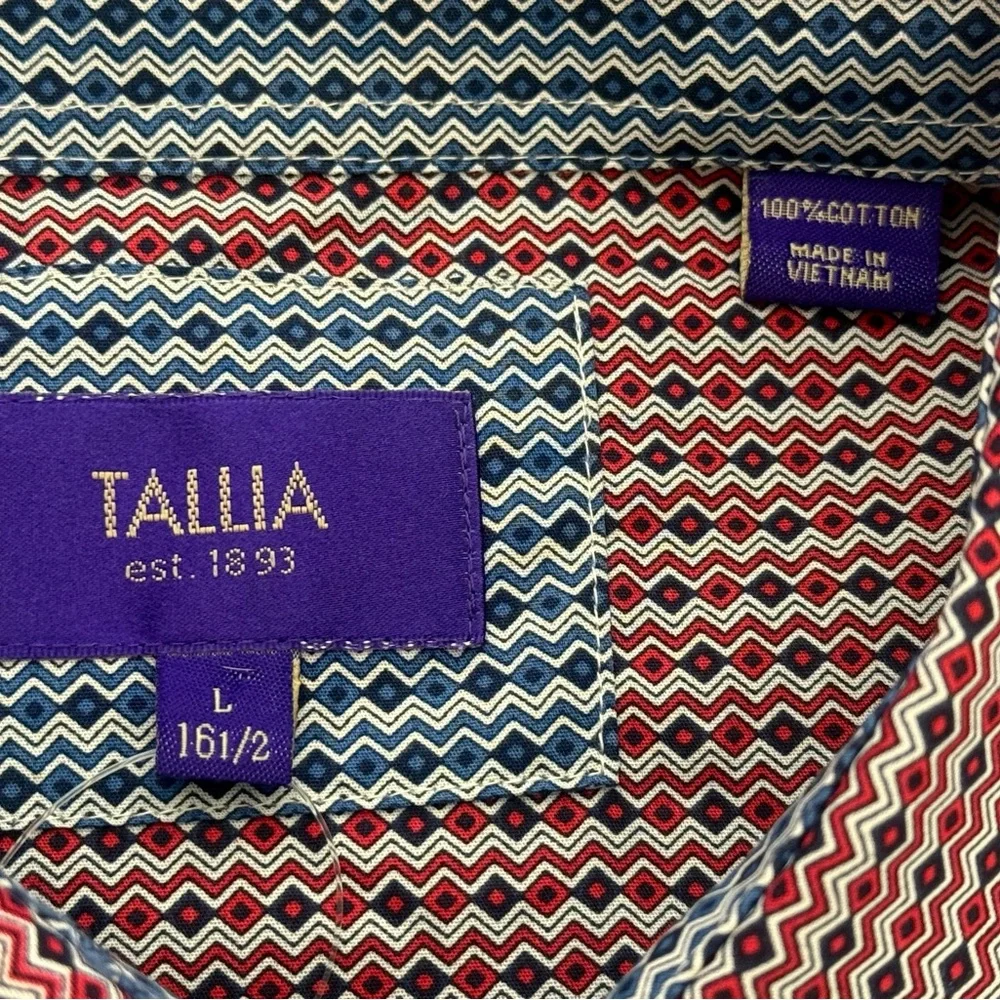 TALLIA Button-Up Dress Shirt Men's‎  Size L 16 1/2 Red Blue Flip Cuff Collared